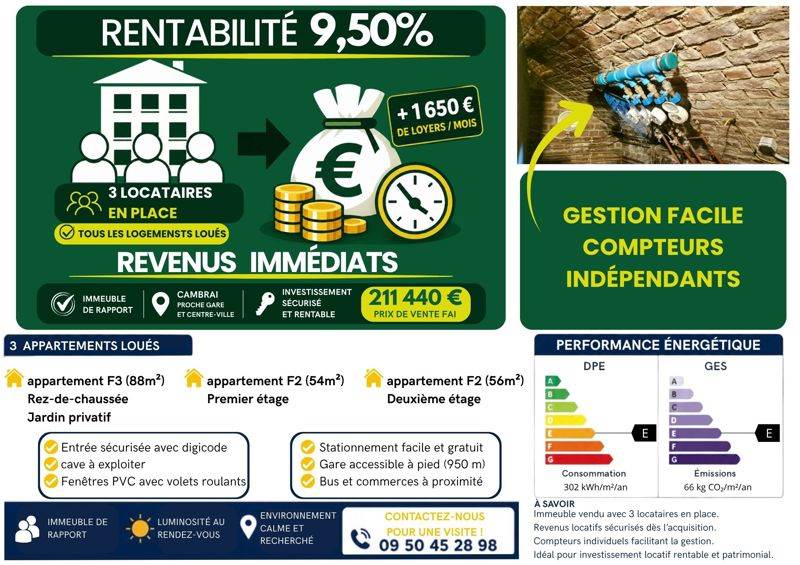 Vente Immeuble CAMBRAI - -  212 m² - (59400)